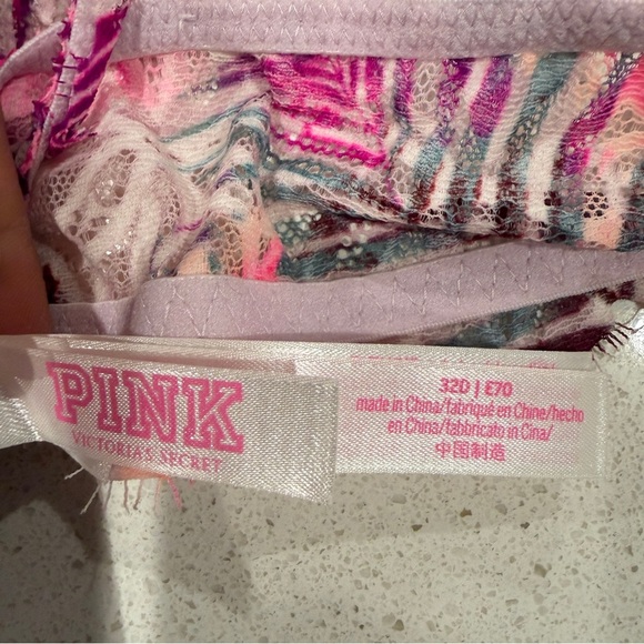 NWOT Victoria’s Secret Pink Date Racerback Bra Front Clasp Lace Leaf Print 32D - Picture 6 of 7